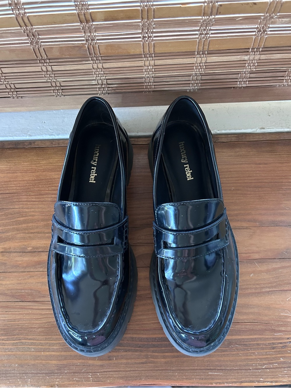 luxury rebel Black Patent Leather Penny Loafers